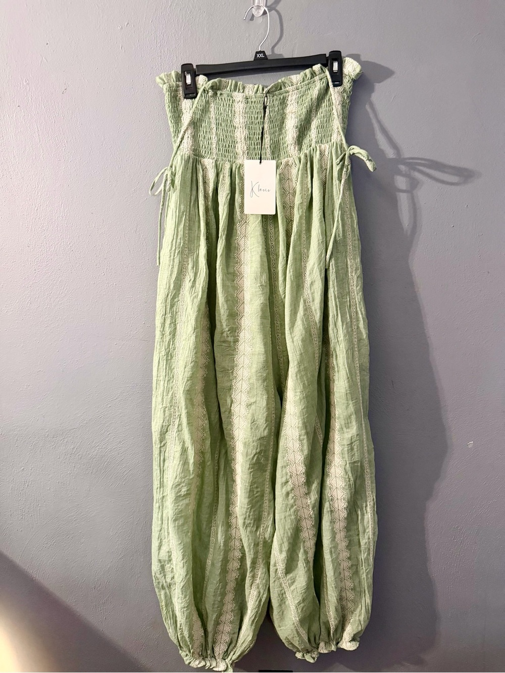Klesis Light Green Smocked Strap Jumpsuit